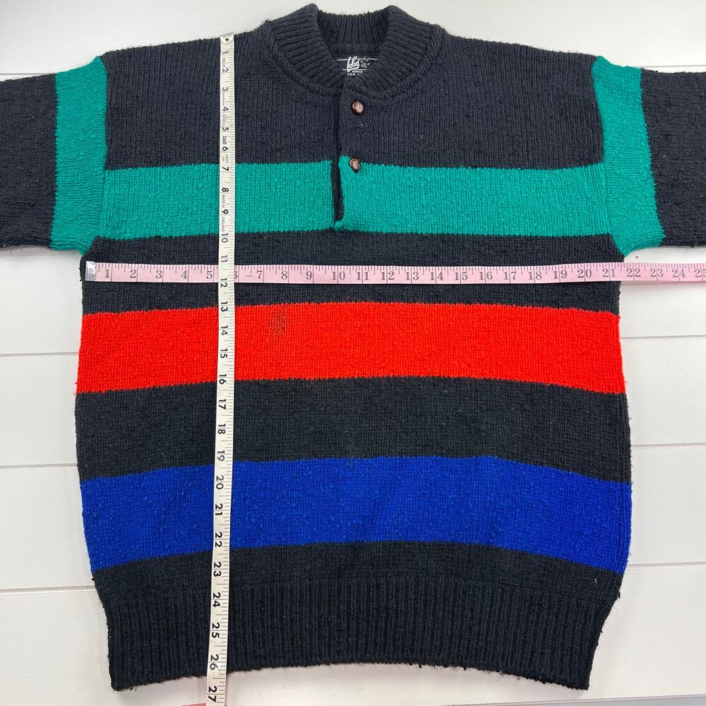 Lobo by Pendleton Vintage Pullover Henley Wool Sweater Size M black blue Stripe - Picture 5 of 6